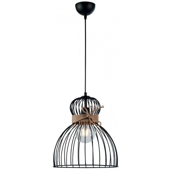 Φωτιστικό μονόφωτο μέταλλο μαύρο/σχοινί Ε27 Φ30