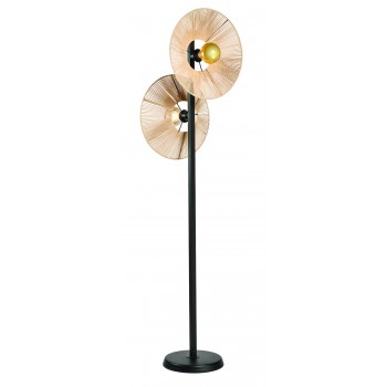 Φωτιστικό δαπέδου 2φωτο μέταλλο μαύρο σκιάδιο σχοινί φυσικό  Ε27