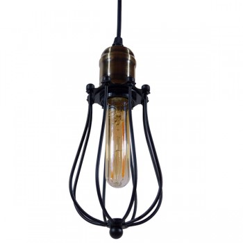 GloboStar® CAMBER 01016 Vintage Industrial Κρεμαστό Φωτιστικό Οροφής Μονόφωτο Μαύρο Μεταλλικό Πλέγμα Φ11 x Y25cm