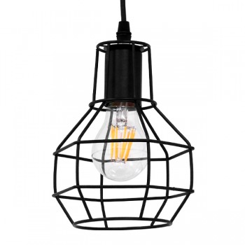 GloboStar® CAGE BLACK 01017 Vintage Industrial Κρεμαστό Φωτιστικό Οροφής Μονόφωτο Μαύρο Μεταλλικό Πλέγμα Φ15 x Y20cm