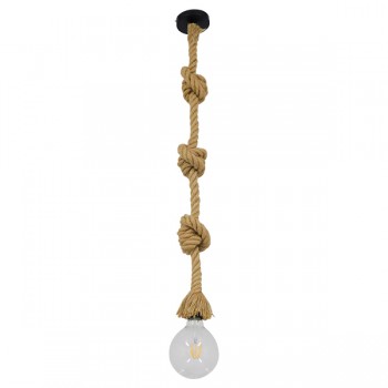 GloboStar® ROPE 01018 Vintage Industrial Κρεμαστό Φωτιστικό Οροφής Μονόφωτο 1 x E27 με 2 μέτρα Μπεζ Σχοινί Φ3.5 x Y200cm