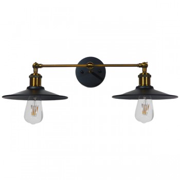 GloboStar® TWINS 01069 Vintage Industrial Φωτιστικό Τοίχου Απλίκα Δίφωτο Μαύρο Μεταλλικό Καμπάνα Φ21 x Μ30 x Π60 x Υ18cm