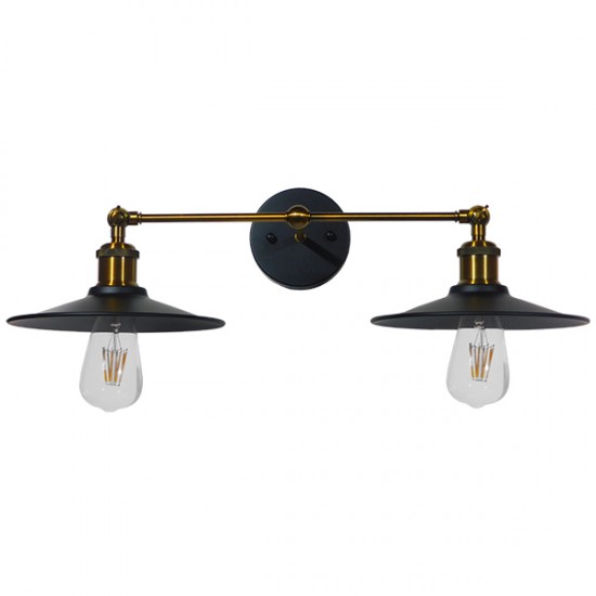 GloboStar® TWINS 01069 Vintage Industrial Φωτιστικό Τοίχου Απλίκα Δίφωτο Μαύρο Μεταλλικό Καμπάνα Φ21 x Μ30 x Π60 x Υ18cm
