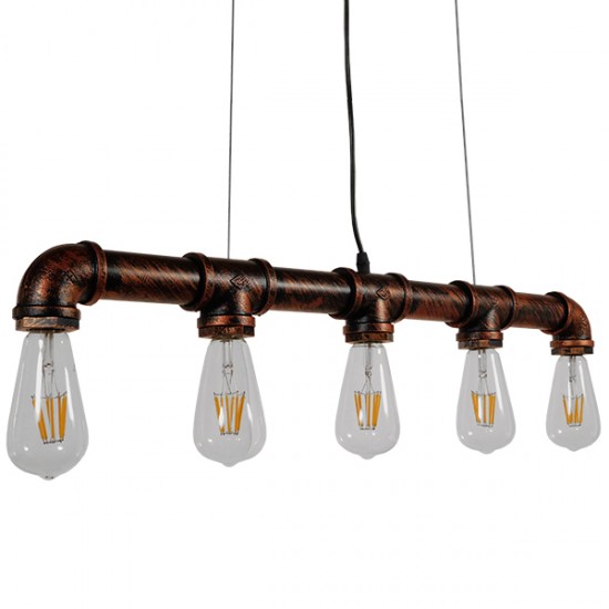 GloboStar® CANAL 01070 Vintage Industrial Κρεμαστό Φωτιστικό Οροφής Πολύφωτο 5 x E27 Καφέ Σκουριά Μεταλλικό Ράγα Μ88 x Π4.5 x Y7cm GloboStar® CANAL 01070 Vintage Industrial Κρεμαστό Φωτιστικό Οροφής Πολύφωτο 5 x E27 Καφέ Σκουριά Μεταλλικό Ράγα Μ88 x Π4.5 x Y7cm