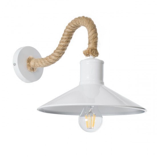 GloboStar® VINSA 01130 Vintage Φωτιστικό Τοίχου Απλίκα Μονόφωτο 1 x E27 Λευκό Μεταλλικό Καμπάνα με Μπεζ Σχοινί Μ37.5 x Π26.7 x Υ25cm GloboStar® VINSA 01130 Vintage Φωτιστικό Τοίχου Απλίκα Μονόφωτο 1 x E27 Λευκό Μεταλλικό Καμπάνα με Μπεζ Σχοινί Μ37.5 x Π26.7 x Υ25cm
