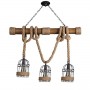GloboStar® LILO 01149 Vintage Κρεμαστό Φωτιστικό Οροφής Τρίφωτο 3 x E27 Καφέ Ξύλινο Μπαμπού με Μπεζ Σχοινί Μ80 x Π15 x Υ100cm