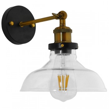 GloboStar® LIVID 01159 Vintage Φωτιστικό Τοίχου Απλίκα Μονόφωτο Μπρούτζινο Μεταλλικό με Γυάλινη Καμπάνα Φ15 x Μ20 x Π15 x Υ25cm