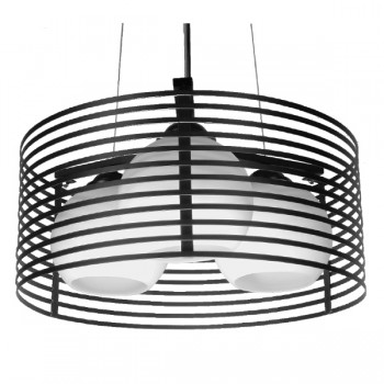 GloboStar® KEVIA 01150 Μοντέρνο Κρεμαστό Φωτιστικό Οροφής Τρίφωτο Μαύρο Μεταλλικό Πλέγμα με Καμπάνα απο Λευκό Γυαλί Φ40 x Y17.5cm