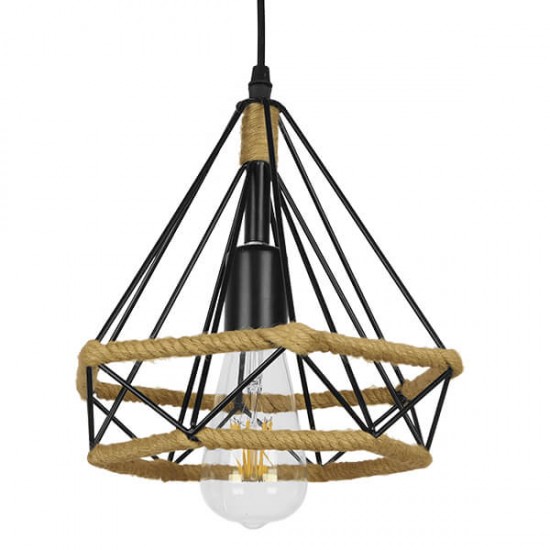 GloboStar® FLUTED 01421 Vintage Κρεμαστό Φωτιστικό Οροφής Μονόφωτο 1 x E27 Μαύρο Μεταλλικό με Μπεζ Σχοινί Φ25 x Υ24cm GloboStar® FLUTED 01421 Vintage Κρεμαστό Φωτιστικό Οροφής Μονόφωτο 1 x E27 Μαύρο Μεταλλικό με Μπεζ Σχοινί Φ25 x Υ24cm