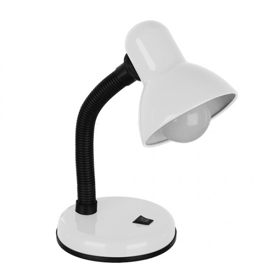 GloboStar® STUDENT WHITE 01531 Μοντέρνο Επιτραπέζιο Φωτιστικό Γραφείου Μονόφωτο Μεταλλικό Λευκό με Διακόπτη ΟN/OFF Φ12 x Υ32cm