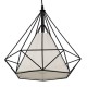 GloboStar® KAIRI 01618 Μοντέρνο Industrial Κρεμαστό Φωτιστικό Οροφής Μονόφωτο 1 x E27 Μαύρο με Άσπρο Ύφασμα Μεταλλικό Πλέγμα Φ38 x Υ39cm