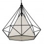 GloboStar® KAIRI 01618 Μοντέρνο Industrial Κρεμαστό Φωτιστικό Οροφής Μονόφωτο 1 x E27 Μαύρο με Άσπρο Ύφασμα Μεταλλικό Πλέγμα Φ38 x Υ39cm