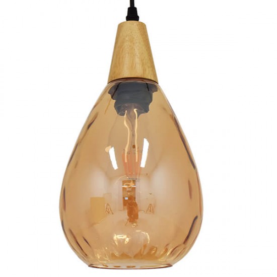 GloboStar® NOAH 01490 Μοντέρνο Κρεμαστό Φωτιστικό Οροφής Μονόφωτο 1 x E27 Γυάλινο με Ξύλο Μελί Φ16 x Υ30cm GloboStar® NOAH 01490 Μοντέρνο Κρεμαστό Φωτιστικό Οροφής Μονόφωτο 1 x E27 Γυάλινο με Ξύλο Μελί Φ16 x Υ30cm