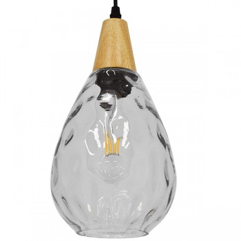GloboStar® NOAH 01491 Μοντέρνο Κρεμαστό Φωτιστικό Οροφής Μονόφωτο 1 x E27 Γυάλινο με Ξύλο Διάφανο Φ16 x Υ30cm