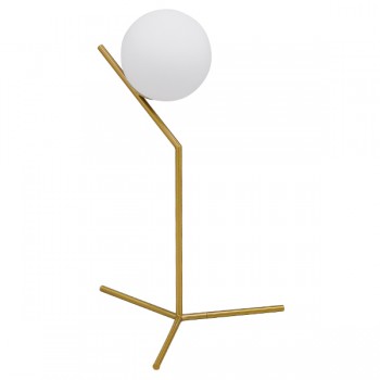 GloboStar® ELFIS GOLD 01551 Μοντέρνο Επιτραπέζιο Φωτιστικό Πορτατίφ Μονόφωτο Χρυσό Μεταλλικό με Λευκό Γυαλί Φ15 x Υ53cm