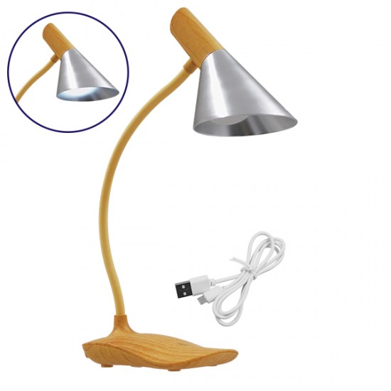 GloboStar® DRAPER 01438 Επαναφορτιζόμενο USB Φωτιστικό Γραφείου LED 6 Watt Μονόφωτο Μεταλλικό σε Απόχρωση Ξύλου με Ασημί Καπέλο Λευκό Ημέρας 4500K Dimmable GloboStar® DRAPER 01438 Επαναφορτιζόμενο USB Φωτιστικό Γραφείου LED 6 Watt Μονόφωτο Μεταλλικό σε Απόχρωση Ξύλου με Ασημί Καπέλο Λευκό Ημέρας 4500K Dimmable