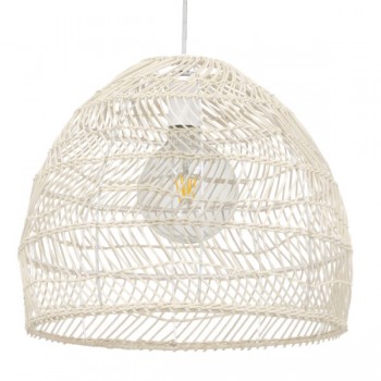 GloboStar® MALIBU 00968 Vintage Κρεμαστό Φωτιστικό Οροφής Μονόφωτο 1 x E27 Λευκό Ξύλινο Μπαμπού Φ40 x Y35cm