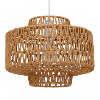 GloboStar® JENSON 00909 Vintage Κρεμαστό Φωτιστικό Οροφής Μονόφωτο 1 x E27 Πλέγμα με Ανοιχτό Καφέ Σχοινί Φ33 x Y35cm