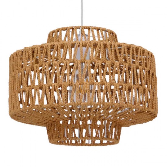 GloboStar® JENSON 00909 Vintage Κρεμαστό Φωτιστικό Οροφής Μονόφωτο 1 x E27 Πλέγμα με Ανοιχτό Καφέ Σχοινί Φ33 x Y35cm