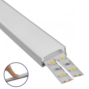 GloboStar® 70809-1M Επιφανειακό Προφίλ Αλουμινίου Ανοδιωμένο με Λευκό Οπάλ Κάλυμμα για 2 Σειρές Ταινίας LED Πατητό - Press On 1 Μέτρο