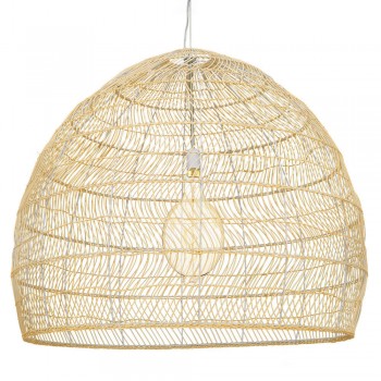 GloboStar® MALIBU 00974 Vintage Κρεμαστό Φωτιστικό Οροφής Μονόφωτο 1 x E27 Μπεζ Ξύλινο Μπαμπού Φ100 x Y86cm