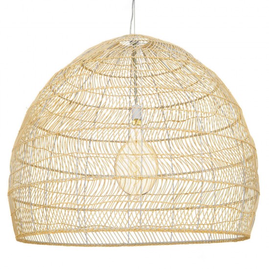 GloboStar® MALIBU 00974 Vintage Κρεμαστό Φωτιστικό Οροφής Μονόφωτο 1 x E27 Μπεζ Ξύλινο Μπαμπού Φ100 x Y86cm