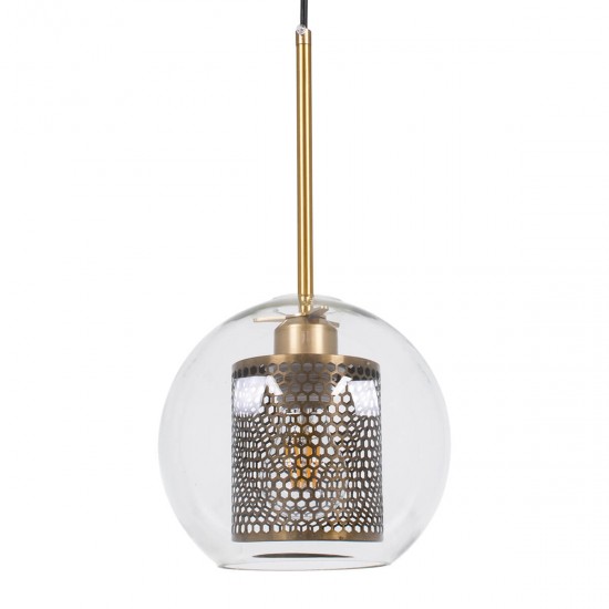 GloboStar® AVERY 00739 Μοντέρνο Κρεμαστό Φωτιστικό Οροφής Μονόφωτο 1 x E27 Διάφανο Γυάλινο με Χρυσό Μεταλλικό Πλέγμα Φ18 x Υ38cm GloboStar® AVERY 00739 Μοντέρνο Κρεμαστό Φωτιστικό Οροφής Μονόφωτο 1 x E27 Διάφανο Γυάλινο με Χρυσό Μεταλλικό Πλέγμα Φ18 x Υ38cm