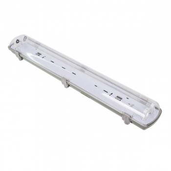 GloboStar® 90611 2 x 60cm T8 Tri-Proof Πλαστικό PC Σκαφάκι με Μεταλλικά Clips για 2 x Λάμπες Φθορίου LED Τροφοδοσίας Ενός Άκρου Αδιάβροχο IP65