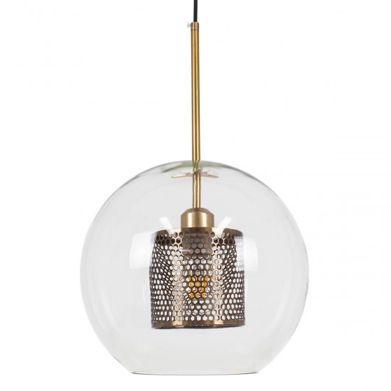 GloboStar® AVERY 00740 Μοντέρνο Κρεμαστό Φωτιστικό Οροφής Μονόφωτο 1 x E27 Διάφανο Γυάλινο με Χρυσό Μεταλλικό Πλέγμα Φ30 x Υ48cm GloboStar® AVERY 00740 Μοντέρνο Κρεμαστό Φωτιστικό Οροφής Μονόφωτο 1 x E27 Διάφανο Γυάλινο με Χρυσό Μεταλλικό Πλέγμα Φ30 x Υ48cm