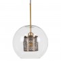 GloboStar® AVERY 00740 Μοντέρνο Κρεμαστό Φωτιστικό Οροφής Μονόφωτο 1 x E27 Διάφανο Γυάλινο με Χρυσό Μεταλλικό Πλέγμα Φ30 x Υ48cm