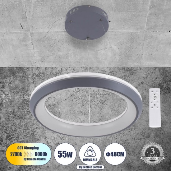 GloboStar® MELINA 61045 Κρεμαστή Πλαφονιέρα Οροφής Κύκλος LED CCT 55W 6376lm 120° AC 220-240V - Εναλλαγή Φωτισμού μέσω Τηλεχειριστηρίου All In One Ψυχρό Λευκό 6000k+Φυσικό Λευκό 4500k+Θερμό Λευκό 2700k Dimmable Φ48cm - Ανθρακί - 3 Years Warranty GloboStar® MELINA 61045 Κρεμαστή Πλαφονιέρα Οροφής Κύκλος LED CCT 55W 6376lm 120° AC 220-240V - Εναλλαγή Φωτισμού μέσω Τηλεχειριστηρίου All In One Ψυχρό Λευκό 6000k+Φυσικό Λευκό 4500k+Θερμό Λευκό 2700k Dimmable Φ48cm - Ανθρακί - 3 Years Warranty