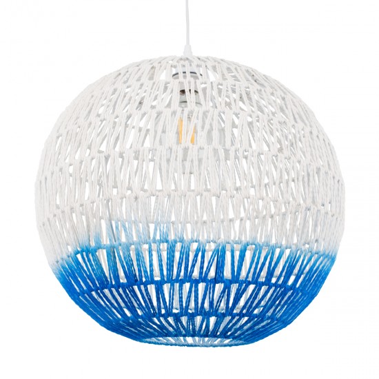 GloboStar® SANTOR 00729 Vintage Κρεμαστό Φωτιστικό Οροφής Μονόφωτο 1 x E27 Λευκό - Μπλε Καμπάνα με Σχοινί Φ50 x Υ50cm GloboStar® SANTOR 00729 Vintage Κρεμαστό Φωτιστικό Οροφής Μονόφωτο 1 x E27 Λευκό - Μπλε Καμπάνα με Σχοινί Φ50 x Υ50cm