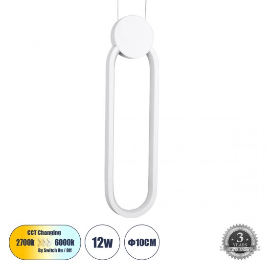 GloboStar® ILDI 61089 Κρεμαστό Φωτιστικό Οροφής Design LED CCT 12W 1440lm 300° AC 220-240V - Εναλλαγή Φωτισμού μέσω Διακόπτη On/Off All In One Ψυχρό 6000k+Φυσικό 4500k+Θερμό 2700k Μ10 x Π2.3 x Υ38cm - Λευκό GloboStar® ILDI 61089 Κρεμαστό Φωτιστικό Οροφής Design LED CCT 12W 1440lm 300° AC 220-240V - Εναλλαγή Φωτισμού μέσω Διακόπτη On/Off All In One Ψυχρό 6000k+Φυσικό 4500k+Θερμό 2700k Μ10 x Π2.3 x Υ38cm - Λευκό