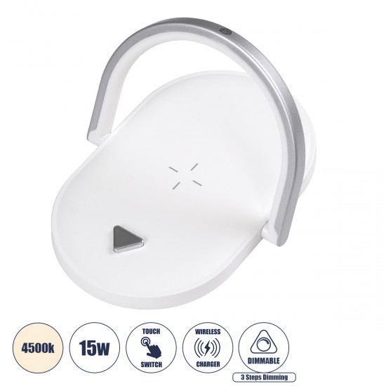 GloboStar® ECLIPSE 76559 Μοντέρνο Επιτραπέζιο Φωτιστικό Πορτατίφ LED 15W 1200lm 180° AC 230V - με Ασύρματη Φόρτιση - Wireless Charger - Διακόπτη Αφής με 3 Εντάσεις Φωτισμού Φυσικό Λευκό 4500K Dimmable - Μ17 x Π13 x Υ10 - Λευκό GloboStar® ECLIPSE 76559 Μοντέρνο Επιτραπέζιο Φωτιστικό Πορτατίφ LED 15W 1200lm 180° AC 230V - με Ασύρματη Φόρτιση - Wireless Charger - Διακόπτη Αφής με 3 Εντάσεις Φωτισμού Φυσικό Λευκό 4500K Dimmable - Μ17 x Π13 x Υ10 - Λευκό