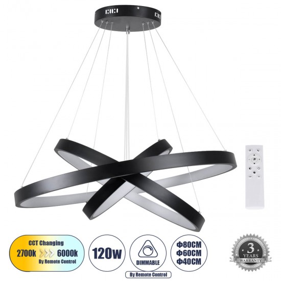 GloboStar® NEMESIS TRIO 61170-DECO Κρεμαστό Φωτιστικό Δαχτυλίδι-Κύκλος LED CCT 120W 14723lm 360° AC 220-240V - Εναλλαγή Φωτισμού μέσω Τηλεχειριστηρίου All In One Ψυχρό 6000k+Φυσικό 4500k+Θερμό 2700k Dimmable Φ40+60+80cm - Μαύρο - 3 Years Warranty GloboStar® NEMESIS TRIO 61170-DECO Κρεμαστό Φωτιστικό Δαχτυλίδι-Κύκλος LED CCT 120W 14723lm 360° AC 220-240V - Εναλλαγή Φωτισμού μέσω Τηλεχειριστηρίου All In One Ψυχρό 6000k+Φυσικό 4500k+Θερμό 2700k Dimmable Φ40+60+80cm - Μαύρο - 3 Years Warranty