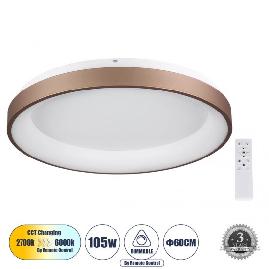 GloboStar® SALEM 61240 Πλαφονιέρα Οροφής Δαχτυλίδι-Κύκλος LED CCT 105W 12075lm 120° AC 220-240V - Εναλλαγή Φωτισμού μέσω Τηλεχειριστηρίου All In One Ψυχρό 6000k+Φυσικό 4500k+Θερμό 2700k Dimmable Φ60cm - Καφέ Χάλκινο - 3 Years Warranty GloboStar® SALEM 61240 Πλαφονιέρα Οροφής Δαχτυλίδι-Κύκλος LED CCT 105W 12075lm 120° AC 220-240V - Εναλλαγή Φωτισμού μέσω Τηλεχειριστηρίου All In One Ψυχρό 6000k+Φυσικό 4500k+Θερμό 2700k Dimmable Φ60cm - Καφέ Χάλκινο - 3 Years Warranty