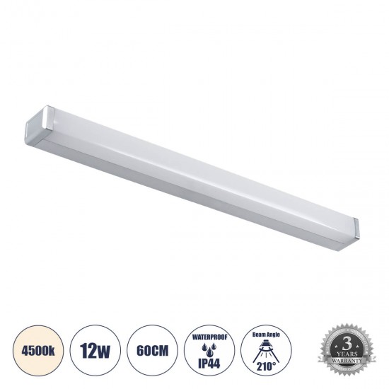 GloboStar® RENATA 60442 Μοντέρνο Φωτιστικό Τοίχου - Απλίκα Καθρέπτη Μπάνιου - Πίνακα LED 12W 1400lm 210° AC 220-240V IP44 Μ60 x Π4 x Υ5.5cm - Φυσικό Λευκό 4500K - Χρώμιο Νίκελ - 3 Years Warranty GloboStar® RENATA 60442 Μοντέρνο Φωτιστικό Τοίχου - Απλίκα Καθρέπτη Μπάνιου - Πίνακα LED 12W 1400lm 210° AC 220-240V IP44 Μ60 x Π4 x Υ5.5cm - Φυσικό Λευκό 4500K - Χρώμιο Νίκελ - 3 Years Warranty