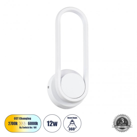 GloboStar® DALLAS 61346 Φωτιστικό Τοίχου - Απλίκα Design LED CCT 12W 1440lm 360° AC 220-240V - Εναλλαγή Φωτισμού μέσω Διακόπτη On/Off All In One Ψυχρό 6000k+Φυσικό 4500k+Θερμό 2700k Μ12 x Π6.5 x Υ32cm - Λευκό - 3 Years Warranty GloboStar® DALLAS 61346 Φωτιστικό Τοίχου - Απλίκα Design LED CCT 12W 1440lm 360° AC 220-240V - Εναλλαγή Φωτισμού μέσω Διακόπτη On/Off All In One Ψυχρό 6000k+Φυσικό 4500k+Θερμό 2700k Μ12 x Π6.5 x Υ32cm - Λευκό - 3 Years Warranty