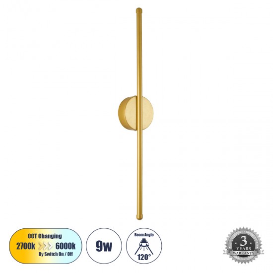 GloboStar® DIADEM 61330 Φωτιστικό Τοίχου - Απλίκα Design LED CCT 9W 1080lm 120° AC 220-240V - Εναλλαγή Φωτισμού μέσω Διακόπτη On/Off All In One Ψυχρό 6000k+Φυσικό 4500k+Θερμό 2700k Μ10 x Π4 x Υ60cm - Χρυσό - 3 Years Warranty GloboStar® DIADEM 61330 Φωτιστικό Τοίχου - Απλίκα Design LED CCT 9W 1080lm 120° AC 220-240V - Εναλλαγή Φωτισμού μέσω Διακόπτη On/Off All In One Ψυχρό 6000k+Φυσικό 4500k+Θερμό 2700k Μ10 x Π4 x Υ60cm - Χρυσό - 3 Years Warranty