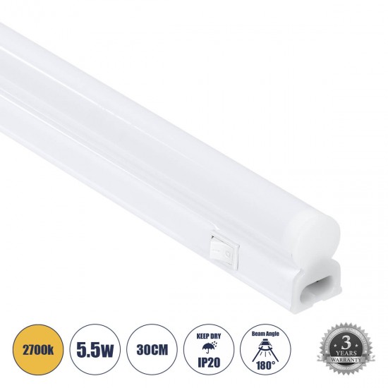 GloboStar® TUBO 60786 Γραμμικό Φωτιστικό Οροφής Linear LED Τύπου T5 Επεκτεινόμενο 5.5W 528lm 180° AC 220-240V IP20 Πάγκου Κουζίνας με Διακόπτη On/Off Μ30 x Π2.2 x Υ3.5cm Θερμό Λευκό 2700K - Λευκό - 3 Years Warranty GloboStar® TUBO 60786 Γραμμικό Φωτιστικό Οροφής Linear LED Τύπου T5 Επεκτεινόμενο 5.5W 528lm 180° AC 220-240V IP20 Πάγκου Κουζίνας με Διακόπτη On/Off Μ30 x Π2.2 x Υ3.5cm Θερμό Λευκό 2700K - Λευκό - 3 Years Warranty