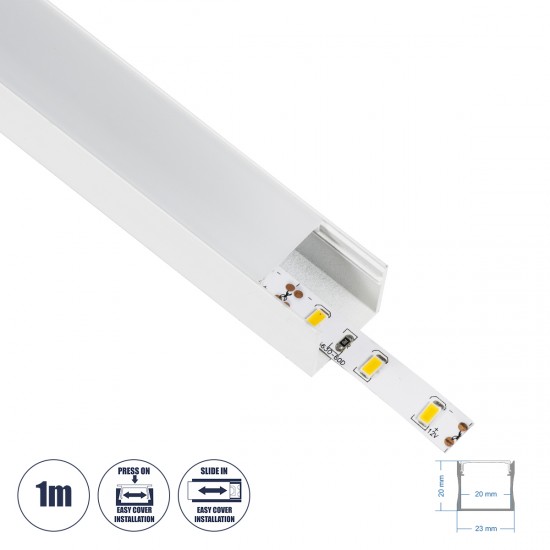 GloboStar® 70868-1M Επιφανειακό Προφίλ Αλουμινίου Λευκό με Λευκό Οπάλ Κάλυμμα για έως 2 Σειρές Ταινίας LED Πατητό - Press On 1 Μέτρο GloboStar® 70868-1M Επιφανειακό Προφίλ Αλουμινίου Λευκό με Λευκό Οπάλ Κάλυμμα για έως 2 Σειρές Ταινίας LED Πατητό - Press On 1 Μέτρο