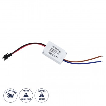 GloboStar® 73074 Πλαστικό Τροφοδοτικό SELV για Προϊόντα LED 3W - AC 220-240V σε DC 7-11V - IP20 L4.5 x W3 x H2.5cm - 3 Years Warranty