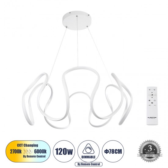 GloboStar® TARANTULA 61395 Κρεμαστό Φωτιστικό Οροφής Design LED CCT 120W 13440lm 300° AC 220-240V - Εναλλαγή Φωτισμού μέσω Τηλεχειριστηρίου All In One Ψυχρό 6000k+Φυσικό 4500k+Θερμό 2700k Dimmable Φ78 x Υ31.5cm - Λευκό - 3 Years Warranty GloboStar® TARANTULA 61395 Κρεμαστό Φωτιστικό Οροφής Design LED CCT 120W 13440lm 300° AC 220-240V - Εναλλαγή Φωτισμού μέσω Τηλεχειριστηρίου All In One Ψυχρό 6000k+Φυσικό 4500k+Θερμό 2700k Dimmable Φ78 x Υ31.5cm - Λευκό - 3 Years Warranty