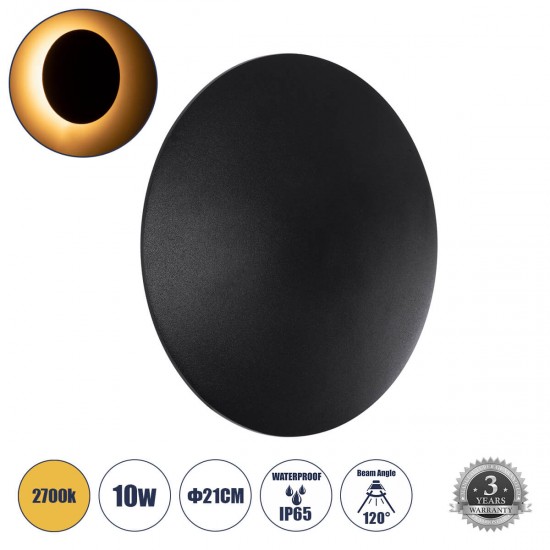 GloboStar® HELIO-R 60660 Φωτιστικό Τοίχου - Απλίκα Αρχιτεκτονικού Φωτισμού Εσωτερικού/Εξωτερικού Χώρου LED 10W 1150lm 120° x 360° AC 220-240V Αδιάβροχο IP65 Φ21 x Π5cm - Θερμό Λευκό 2700K - Μαύρο - Στρόγγυλο - Bridgelux Chip - 3 Years Warranty GloboStar® HELIO-R 60660 Φωτιστικό Τοίχου - Απλίκα Αρχιτεκτονικού Φωτισμού Εσωτερικού/Εξωτερικού Χώρου LED 10W 1150lm 120° x 360° AC 220-240V Αδιάβροχο IP65 Φ21 x Π5cm - Θερμό Λευκό 2700K - Μαύρο - Στρόγγυλο - Bridgelux Chip - 3 Years Warranty