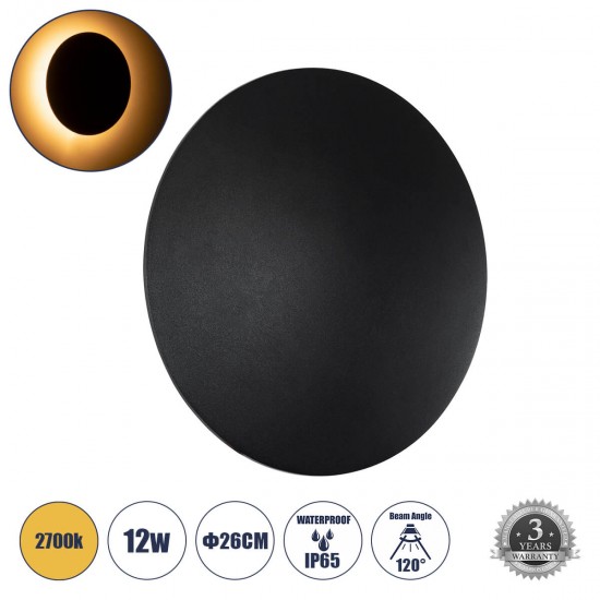 GloboStar® HELIO-R 60661 Φωτιστικό Τοίχου - Απλίκα Αρχιτεκτονικού Φωτισμού Εσωτερικού/Εξωτερικού Χώρου LED 12W 1380lm 120° x 360° AC 220-240V Αδιάβροχο IP65 Φ26 x Π5cm - Θερμό Λευκό 2700K - Μαύρο - Στρόγγυλο - Bridgelux Chip - 3 Years Warranty GloboStar® HELIO-R 60661 Φωτιστικό Τοίχου - Απλίκα Αρχιτεκτονικού Φωτισμού Εσωτερικού/Εξωτερικού Χώρου LED 12W 1380lm 120° x 360° AC 220-240V Αδιάβροχο IP65 Φ26 x Π5cm - Θερμό Λευκό 2700K - Μαύρο - Στρόγγυλο - Bridgelux Chip - 3 Years Warranty