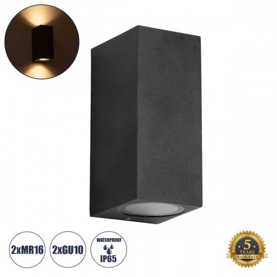 GloboStar® BURANO 60616 Φωτιστικό Τοίχου - Απλίκα Αρχιτεκτονικού Φωτισμού Εξωτερικού Χώρου Up & Down Αλουμινίου με Ντουί 2 x GU10 AC 220-240V Αδιάβροχο IP65 L15 x W8 x H6.8cm - Μαύρο - 5 Years Warranty GloboStar® BURANO 60616 Φωτιστικό Τοίχου - Απλίκα Αρχιτεκτονικού Φωτισμού Εξωτερικού Χώρου Up & Down Αλουμινίου με Ντουί 2 x GU10 AC 220-240V Αδιάβροχο IP65 L15 x W8 x H6.8cm - Μαύρο - 5 Years Warranty