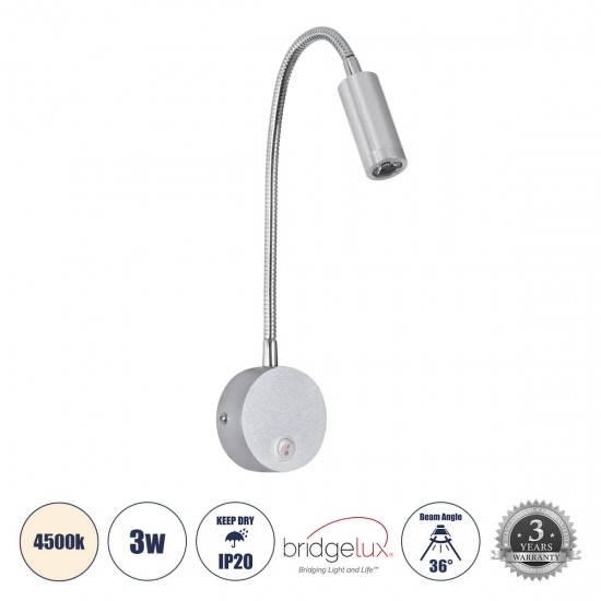 GloboStar® GOOSE 60879 Μοντέρνο Φωτιστικό Τοίχου - Απλίκα Ξενοδοχείου Bed Side LED 3W 300lm 36° AC 220-240V - Reading Light - Μ6.5 x Π15 x Υ24.5cm - Φυσικό Λευκό 4500K - Ασημί Νίκελ GloboStar® GOOSE 60879 Μοντέρνο Φωτιστικό Τοίχου - Απλίκα Ξενοδοχείου Bed Side LED 3W 300lm 36° AC 220-240V - Reading Light - Μ6.5 x Π15 x Υ24.5cm - Φυσικό Λευκό 4500K - Ασημί Νίκελ