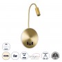 GloboStar® GOOSE 60885 Μοντέρνο Φωτιστικό Τοίχου - Απλίκα Ξενοδοχείου Bed Side LED 6W 600lm 36° & 360° AC 220-240V - Reading Light & 360° Κρυφός Φωτισμός - Φορτιστής USB 3A - Μ15.5 x Π15 x Υ30.5cm - Φυσικό Λευκό 4500K - Χρυσό Βούρτσας