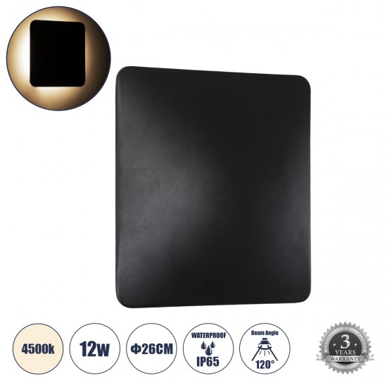 GloboStar® HELIO-S 60497 Φωτιστικό Τοίχου - Απλίκα Αρχιτεκτονικού Φωτισμού Εσωτερικού/Εξωτερικού Χώρου LED 12W 1440lm 120° x 360° AC 220-240V Αδιάβροχο IP65 Μ26 x Π5 x Υ26cm - Φυσικό Λευκό 4500K - Μαύρο - Τετράγωνο - Bridgelux Chip - 3 Years Warranty GloboStar® HELIO-S 60497 Φωτιστικό Τοίχου - Απλίκα Αρχιτεκτονικού Φωτισμού Εσωτερικού/Εξωτερικού Χώρου LED 12W 1440lm 120° x 360° AC 220-240V Αδιάβροχο IP65 Μ26 x Π5 x Υ26cm - Φυσικό Λευκό 4500K - Μαύρο - Τετράγωνο - Bridgelux Chip - 3 Years Warranty