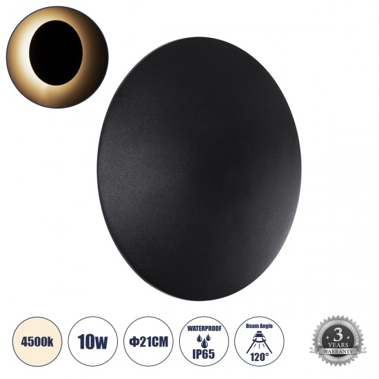 GloboStar® HELIO-R 60493 Φωτιστικό Τοίχου - Απλίκα Αρχιτεκτονικού Φωτισμού Εσωτερικού/Εξωτερικού Χώρου LED 10W 1200lm 120° x 360° AC 220-240V Αδιάβροχο IP65 Φ21 x Π5cm - Φυσικό Λευκό 4500K - Μαύρο - Στρόγγυλο - Bridgelux Chip - 3 Years Warranty GloboStar® HELIO-R 60493 Φωτιστικό Τοίχου - Απλίκα Αρχιτεκτονικού Φωτισμού Εσωτερικού/Εξωτερικού Χώρου LED 10W 1200lm 120° x 360° AC 220-240V Αδιάβροχο IP65 Φ21 x Π5cm - Φυσικό Λευκό 4500K - Μαύρο - Στρόγγυλο - Bridgelux Chip - 3 Years Warranty